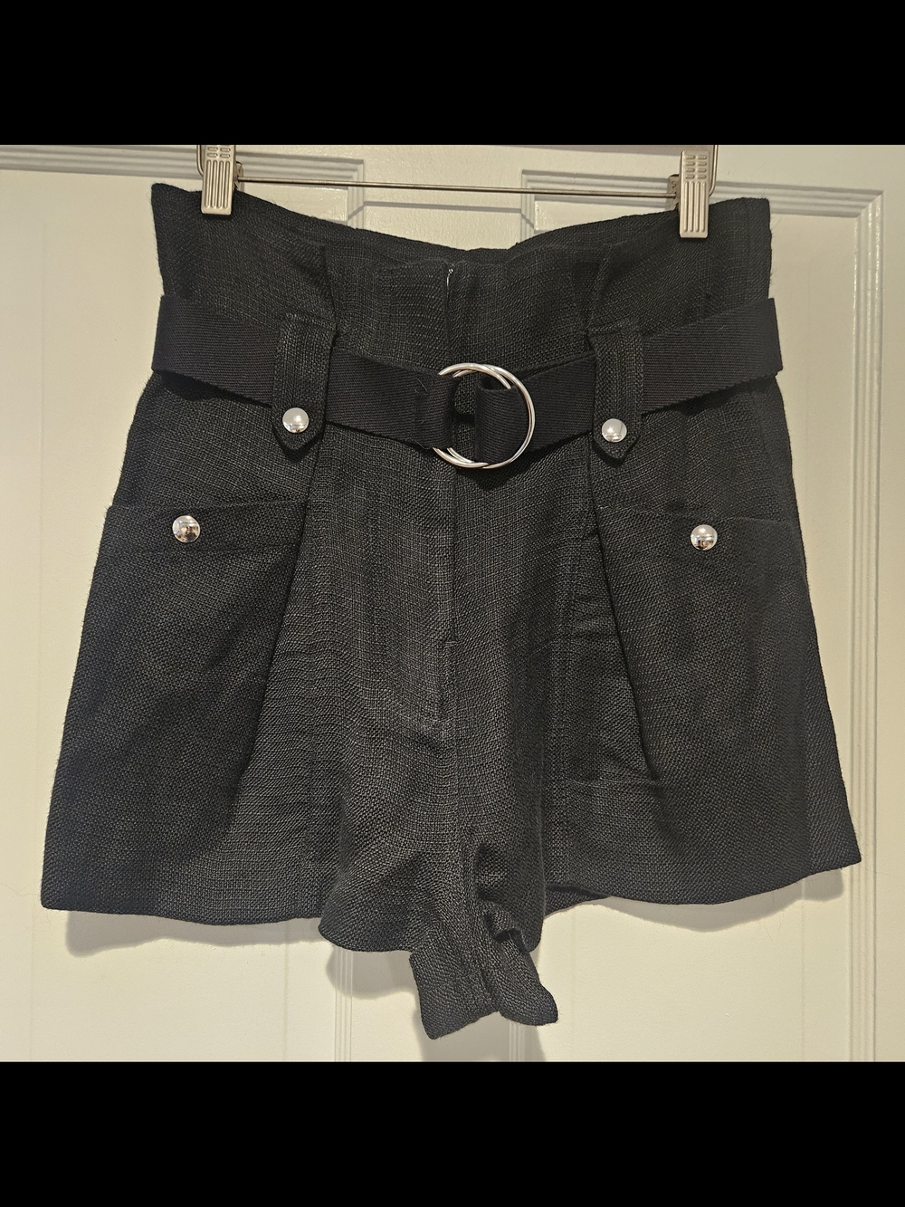 IRO Black High-Waist Belted Shorts with Silver Hardware